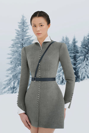 Grey Herringbone Mini Dress