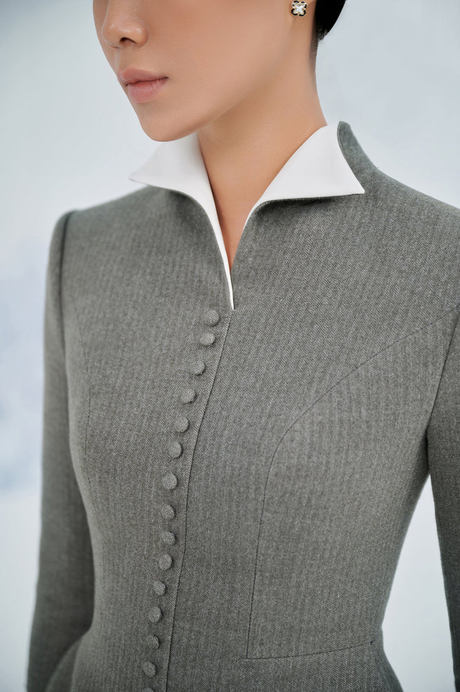 Grey Herringbone Mini Dress