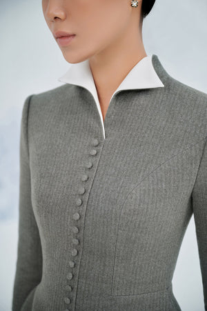Grey Herringbone Mini Dress