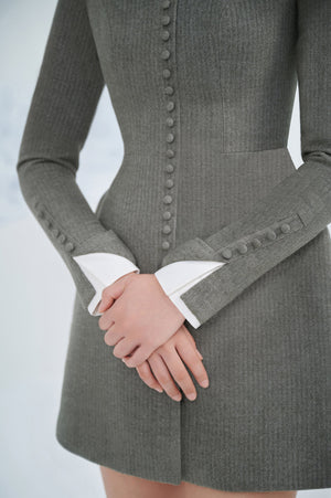 Grey Herringbone Mini Dress