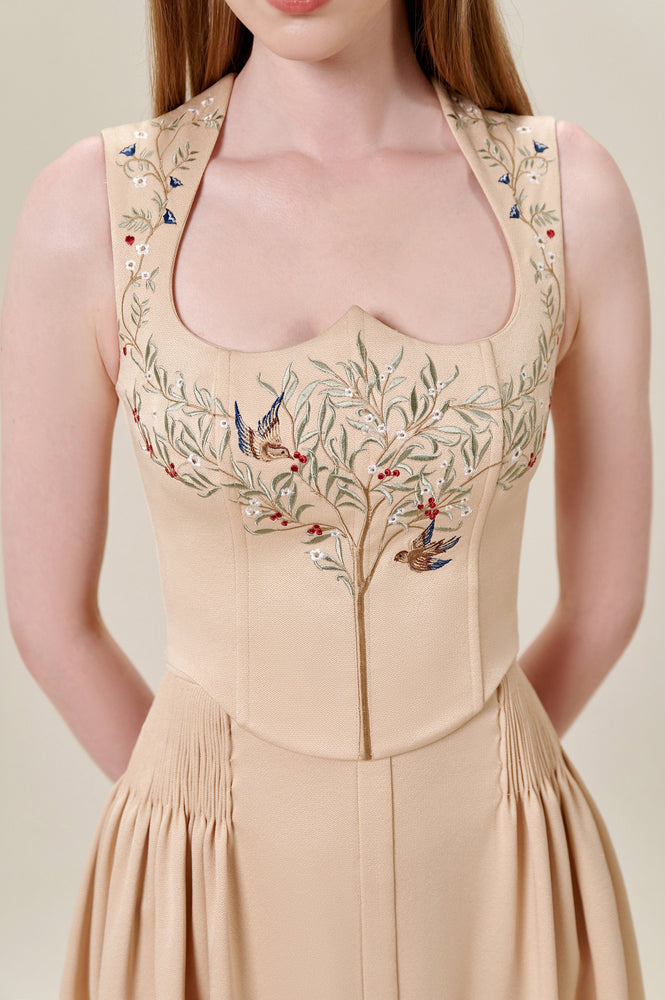 Embroidered Sleeveless Beige Top