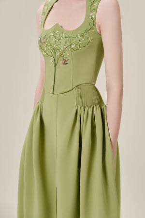 Pleated Green Midi Skirt