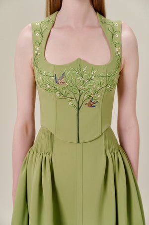 Embroidered Sleeveless Green Top