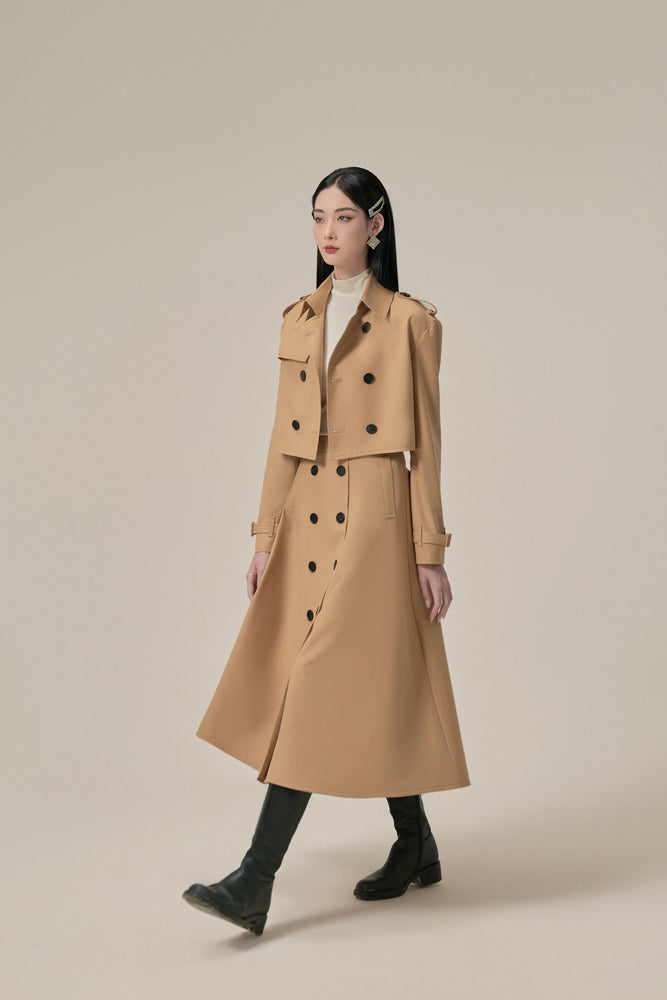 RELAXED CROP TRENCH COAT - CAMEL
