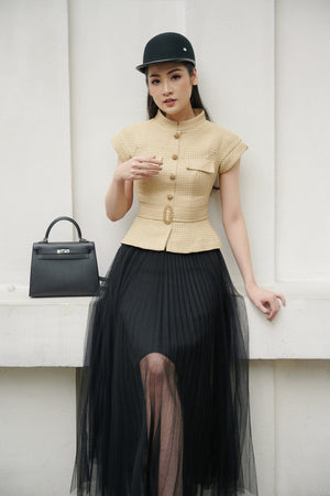 Short Sleeve Gold Tweed Top