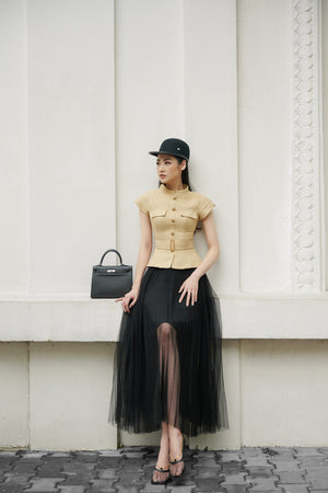 Short Sleeve Gold Tweed Top