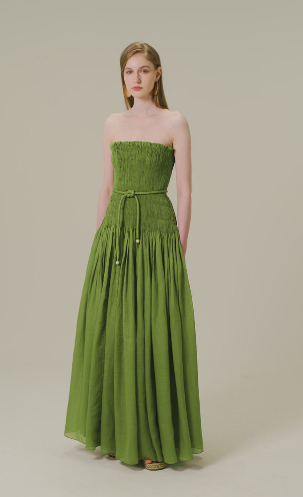 
            
                Load and play video in Gallery viewer, Shirring Pleat Maxi Green Dress
            
        