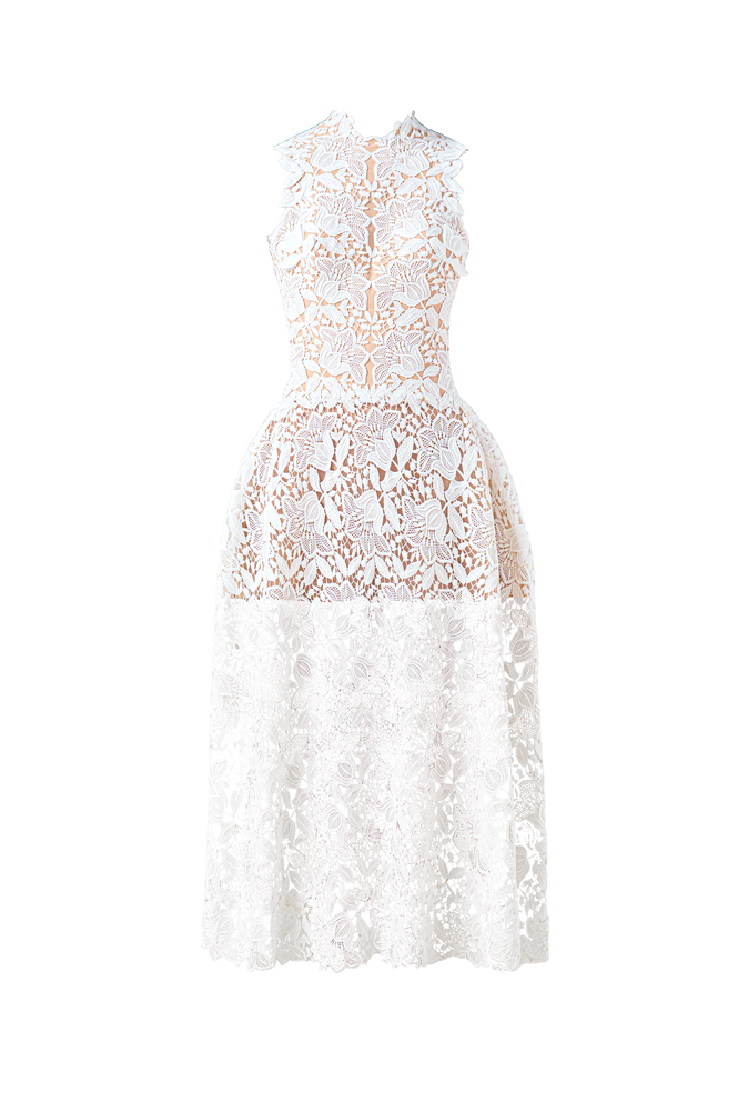 WHITE MULAN  LACE MIDI DRESS