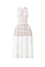WHITE MULAN  LACE MIDI DRESS