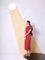 BROCADE BOW DRESS - RED