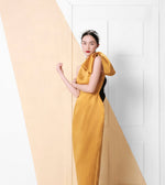 BROCADE BOW DRESS - YELLOW