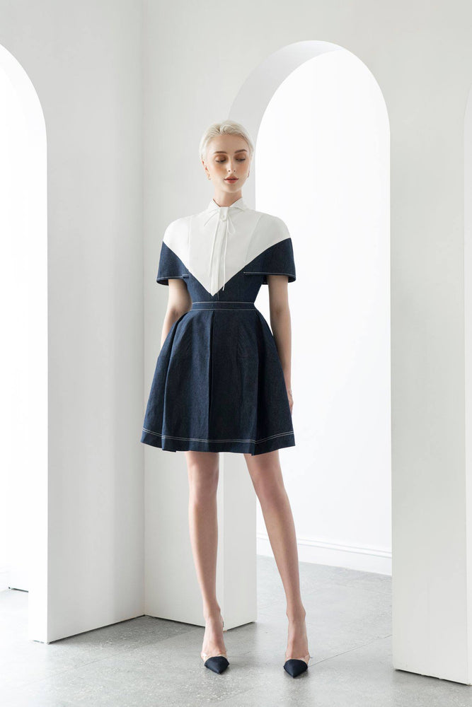 DENIM MINI BOW DRESS