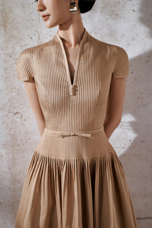Pleated Dress - Brown
