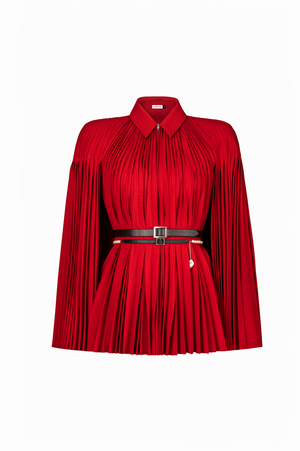 RED PLEATED CAPE JACKET