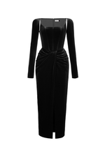 BLACK VELVET DRAPED DRESS