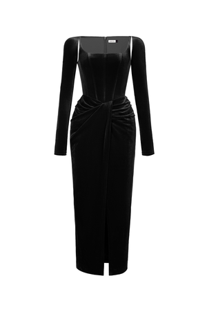 BLACK VELVET DRAPED DRESS