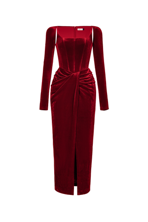BORDEAUX VELVET DRAPED DRESS