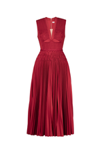 RED SMOCKED MIDI DRESS