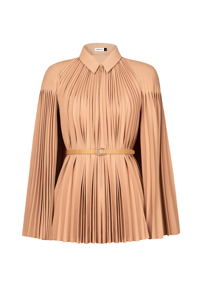 CAMEL PLEATED CAPE JACKET