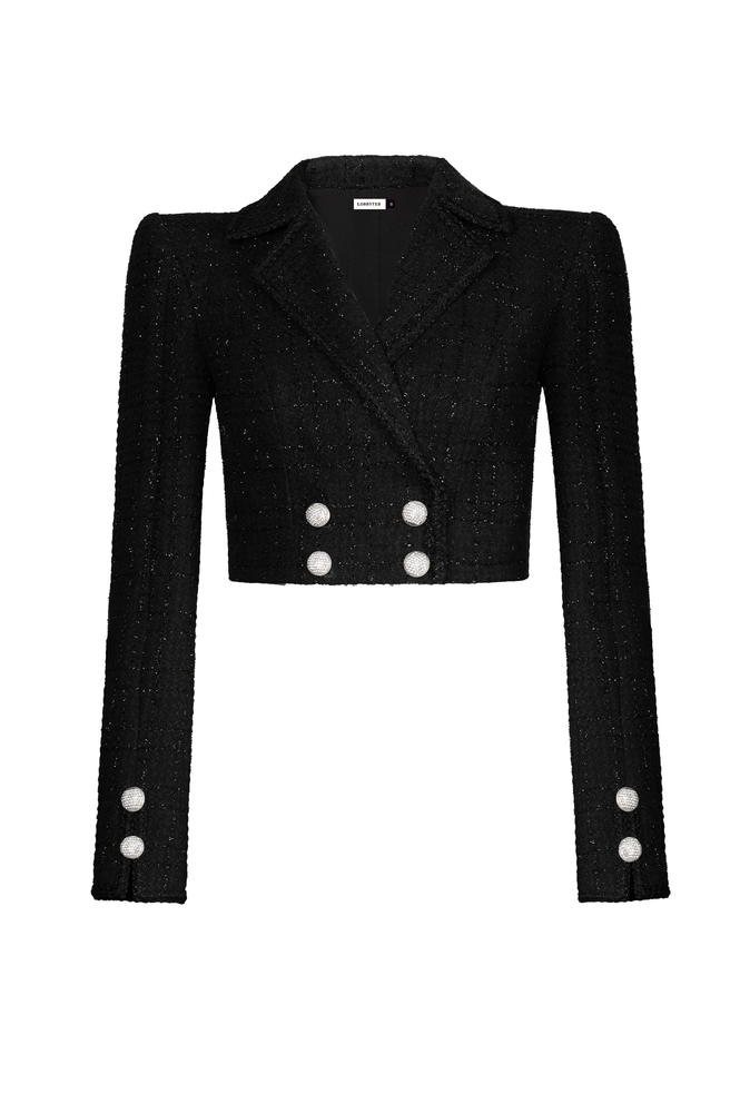 BLACK TWEED CROP JACKET