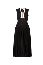 BLACK SMOCKED MIDI DRESS