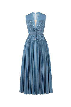 DENIM SMOCKED MIDI DRESS