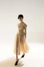 SHORT SLEEVE GOLD TWEED TOP