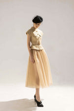 SHORT SLEEVE GOLD TWEED TOP